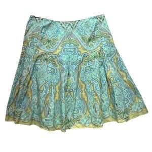 Talbots Womens Paisley A-Line Skirt Size 14 Green Floral Summer Boho Casual Y2K